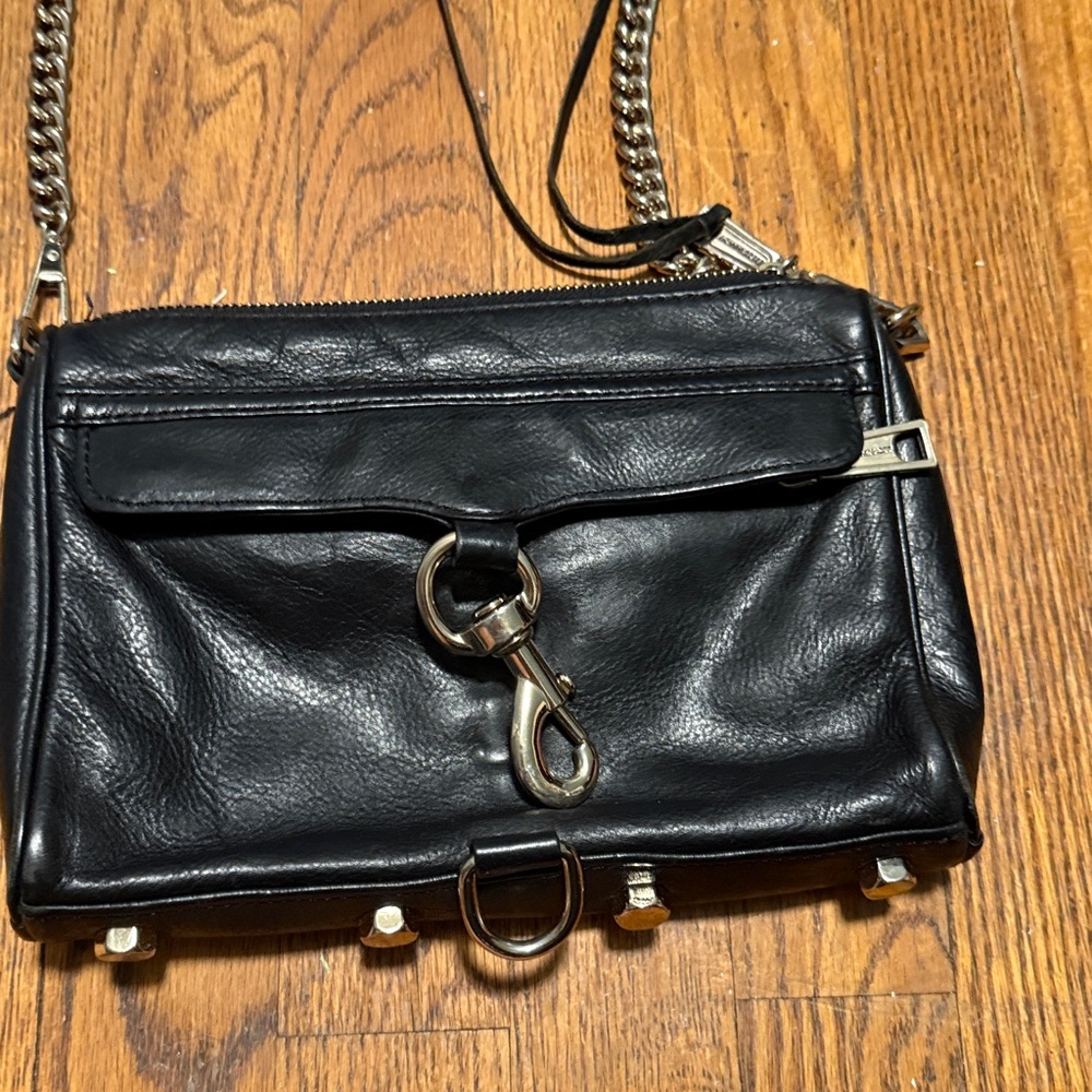Rebecca Minkoff | Mini MAC Black Gold Pebbled Leather Studded Chain Crossbody
